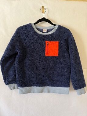 Hanna Andersson Faux Shearling Boys Sweater Size 10 Blue Crewneck Pullover READ
